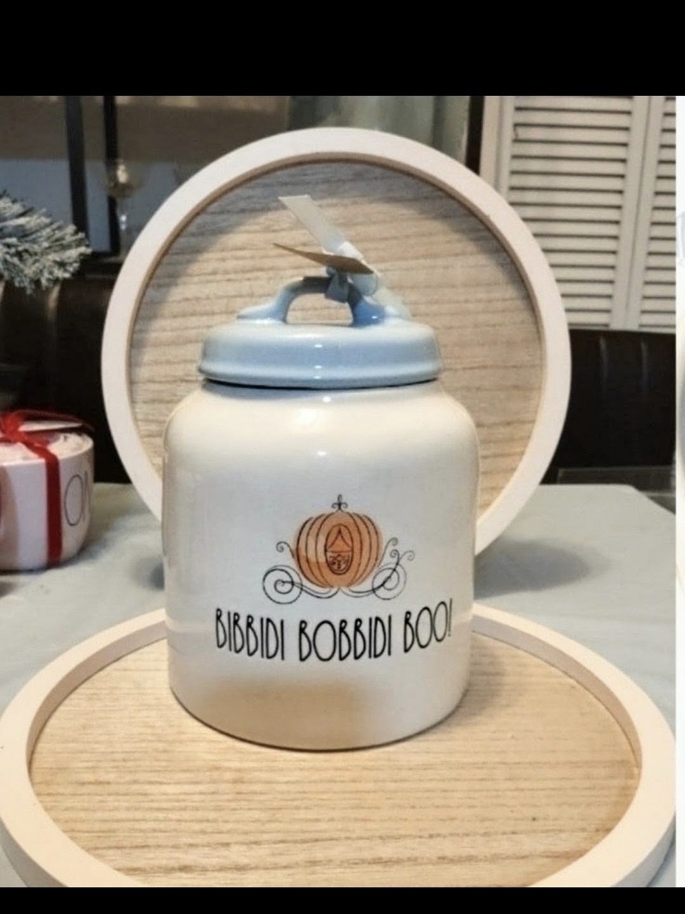 Rae Dunn X Disney Princess Cinderella  White Canister with Light Blue Lid